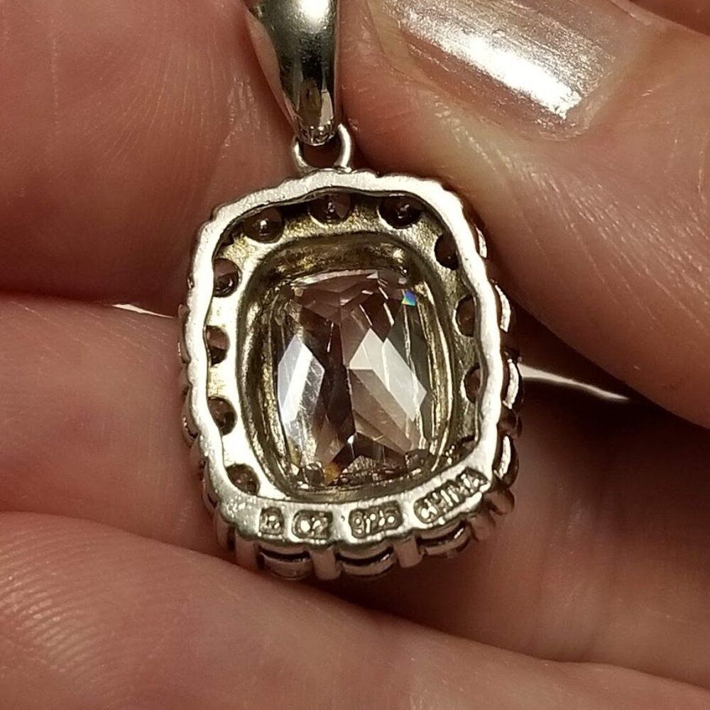 Silver 925 Cz Pendant, Signed, Rectangular Cut, E… - image 2